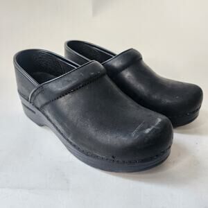 Dansko Oiled Leather Clogs EU 37 US 6.5-7 Black Slip On Classic Shoe
